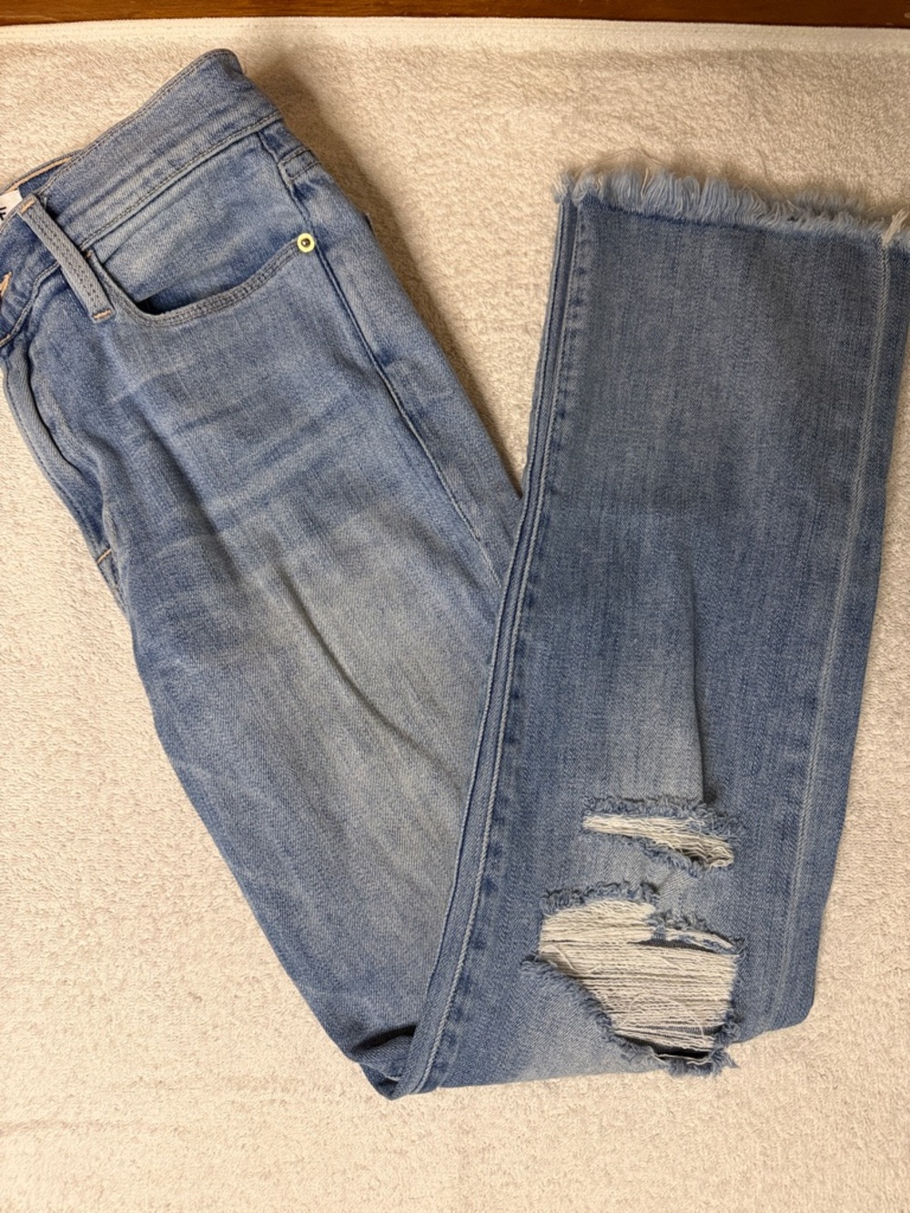 FRAME Denim Le High Straight Frayed Hem Crop Distressed Jeans Hendrix Designer
